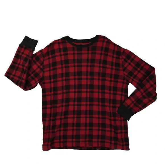 Polo Ralph Lauren Thermal Waffle Knit Shirt Men's‎ 2XL Red Black Plaid Lounge