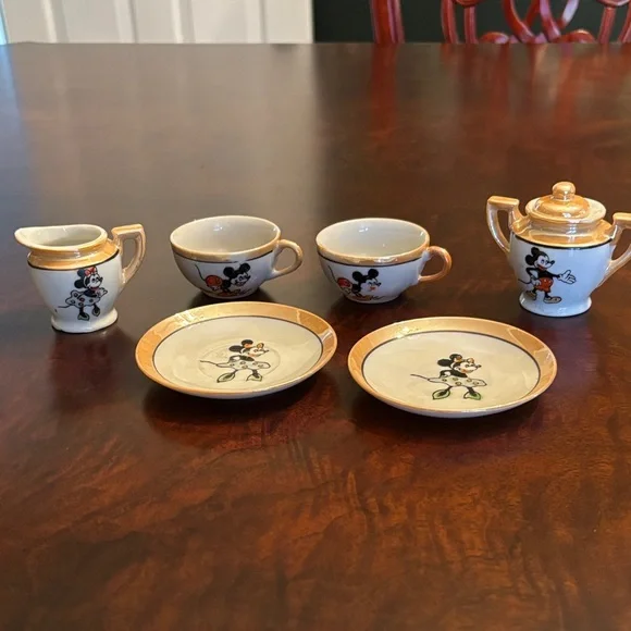 Vintage Antique 30’s or 40’s Disney Mickey & Minne Mouse Lusterware Set 6 Pieces