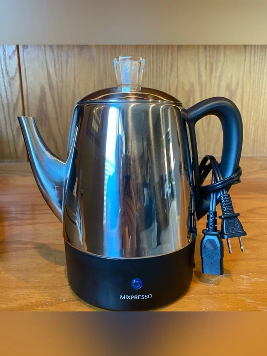 Mixpresso 4-6 Cup Percolator Coffee Pot Electric Stainless Steel Works
