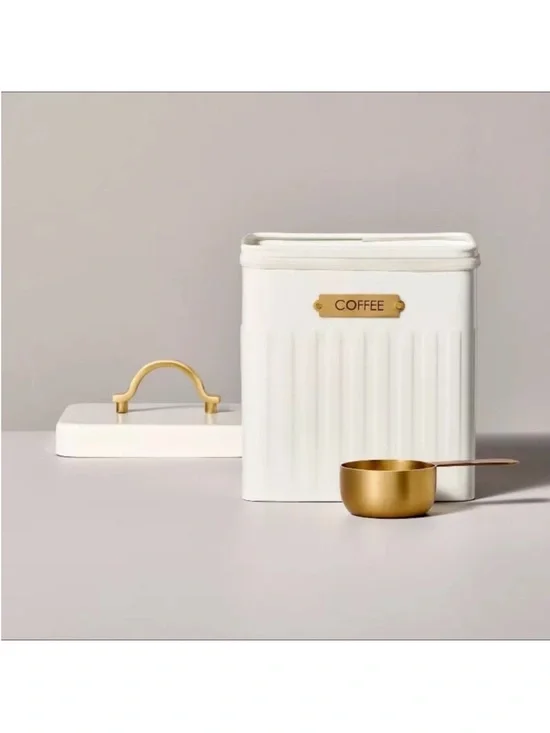 Metal Coffee Tin with Scooper Cream/Brass - Hearth & Hand Magnolia