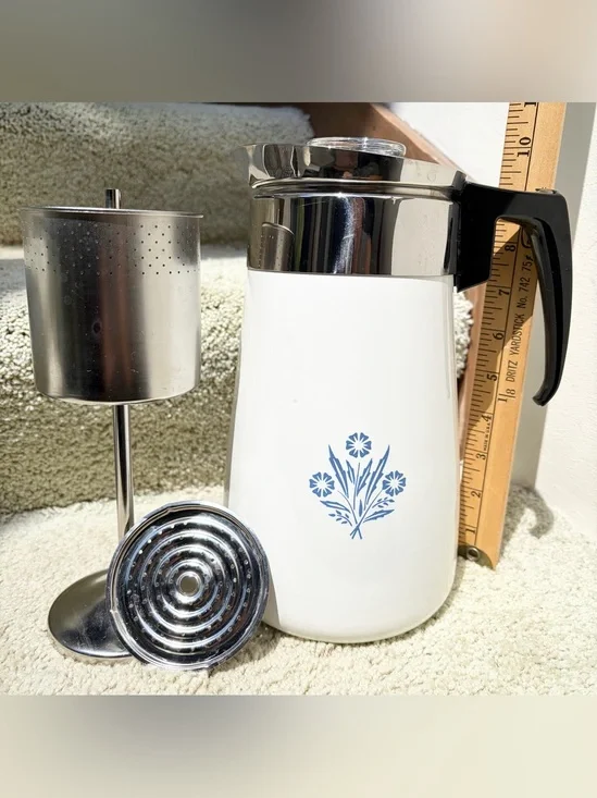 Vintage CorningWare Blue Cornflower Stove Top Coffee Tea Pot Percolator 9 Cup