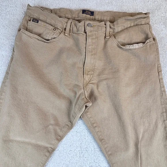 Polo Ralph Lauren Varick Slim Straight Pants Mens 34x30 Tan Khaki Denim Jeans