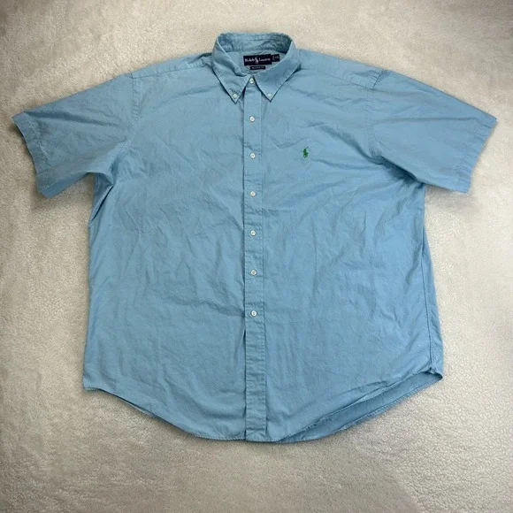 Polo Ralph Lauren Button Down Shirt Mens 2XL Light Blue Short Sleeve Classic Fit