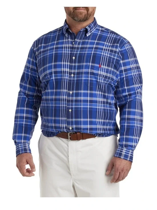 POLO RALPH LAUREN PERFORMANCE BLUE PLAID FLESH PONY BUTTON DOWN SHIRT Sz3XB