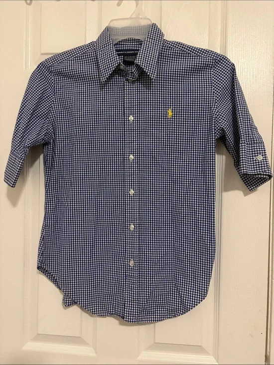 Polo by Ralph Lauren Navy and White Gingham Short-Sleeve Button-Down Shirt