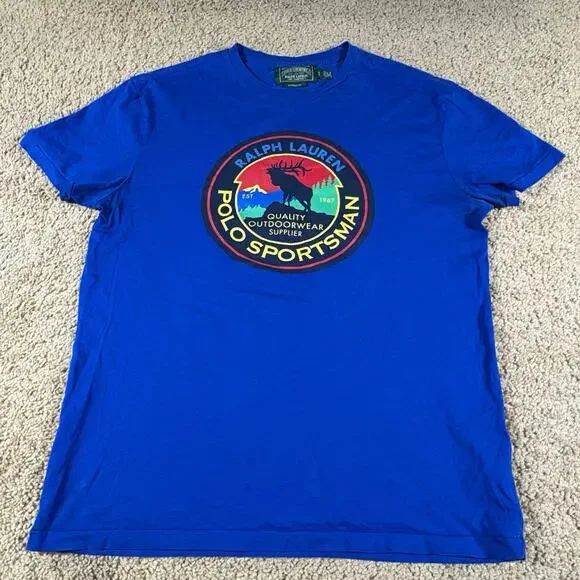 Polo Ralph Lauren Country Sportsman Blue T Shirt Mens Size SP Graphic‎ Tee