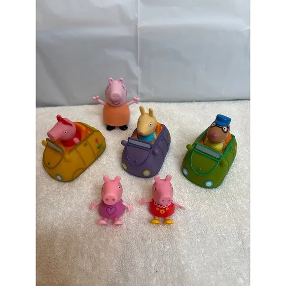 Peppa Pig Toy Lot – 3 Push-Along Vehicles & 3 Figures – Preschool Play Set