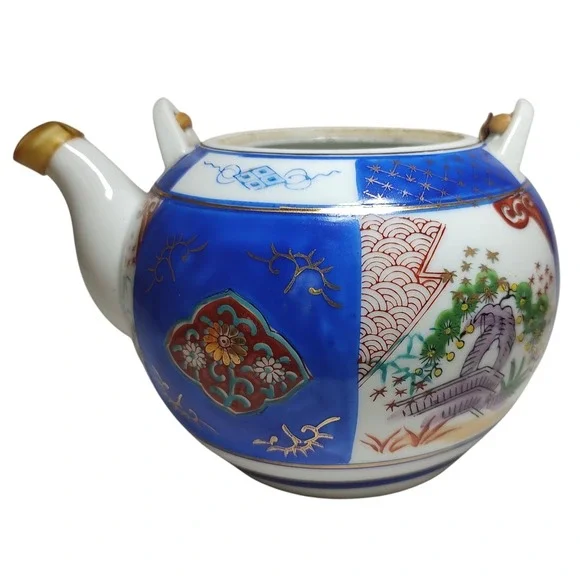 Vintage Yo Wan‎ Li Japanese Teapot Porcelain With Wicker Handle Four Cup NO LID