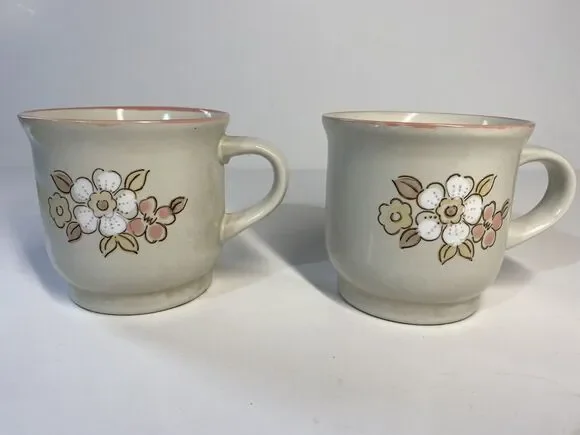 Vintage Chantilly Fleur de Bois Stoneware Mugs Set of 2 - 70's Pink Replacements