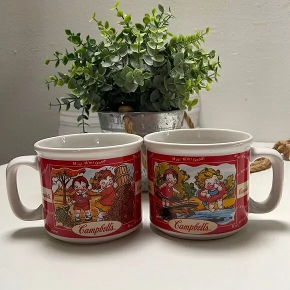 Vintage 1998 Campbell’s soup mug set.  Two mugs. Fall/Winter and Summer/Spring.
