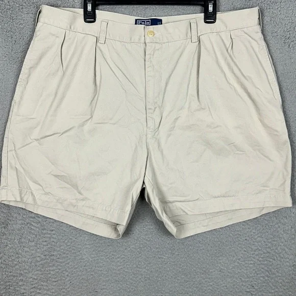 Polo Ralph Lauren Khaki Shorts Mens 42 Andrew Short Tan Pleated Chino Casual EUC