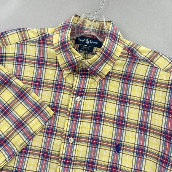 Polo Ralph Lauren Shirt Mens Medium Yellow Red Plaid Button Down‎ Tartan Blake