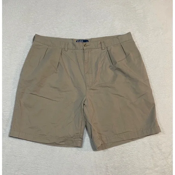 Polo Ralph Lauren Tyler Short Mens 40 Khaki Tan Pleated Chino Cotton Shorts