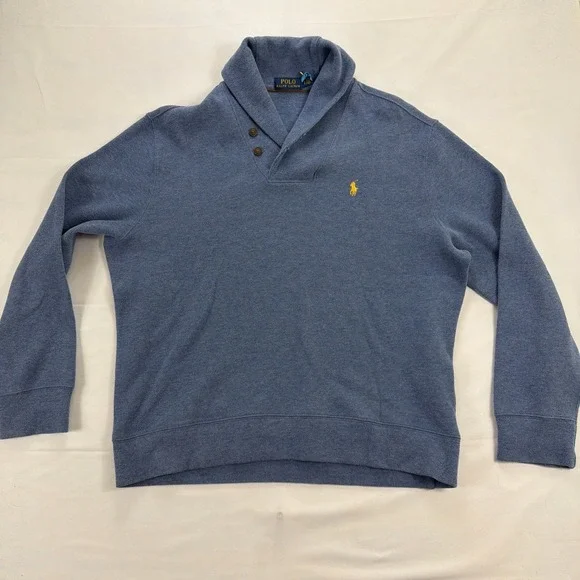 Polo Ralph Lauren Shawl Collar Pullover Sweatshirt Cotton Men's XL‎ Blue Knit