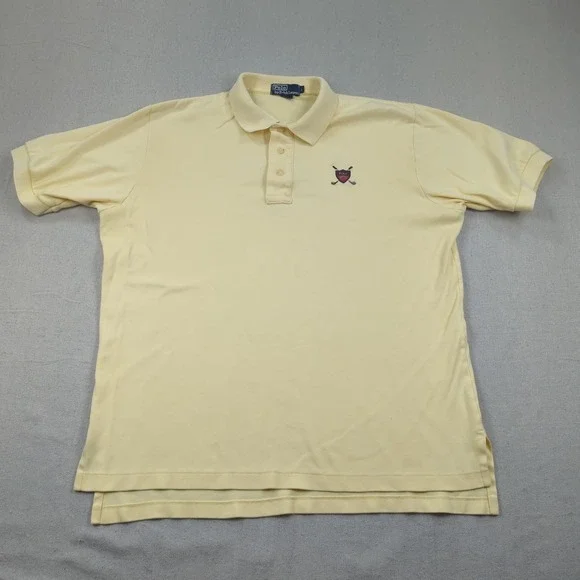 Vintage Polo Ralph Lauren Shirt Mens Large Yellow Golf Crest‎ Made in USA