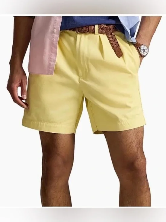 Polo Ralph Lauren Yellow Pleated Chino Shorts Cotton 36 Grandpacore Golf Tennis