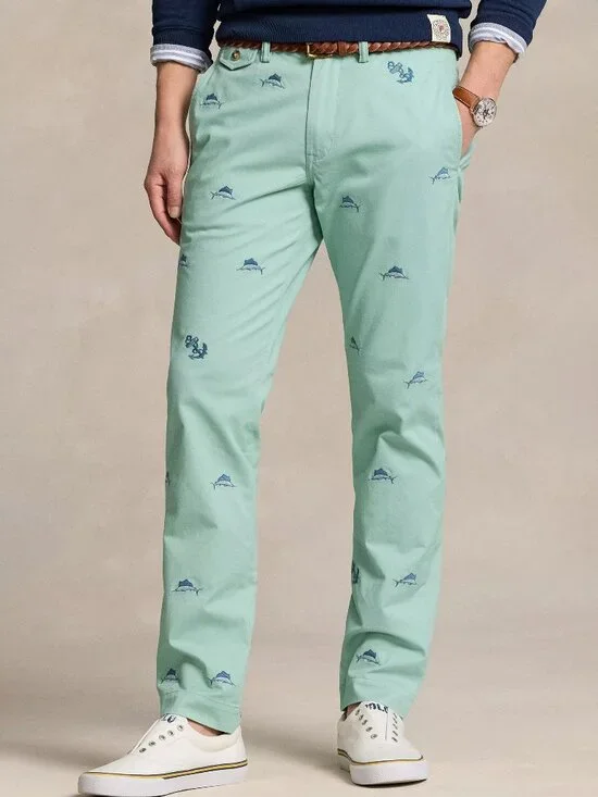 POLO Ralph Lauren Stretch Straight Fit Chino Pants Size 30 X 32 Marlin Fish NEW