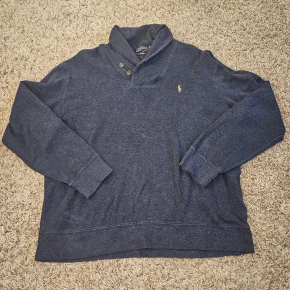 Polo Ralph Lauren Sweater Size XL Estate‎ Rib Pullover Cowl Shawl Neck Mens Blue