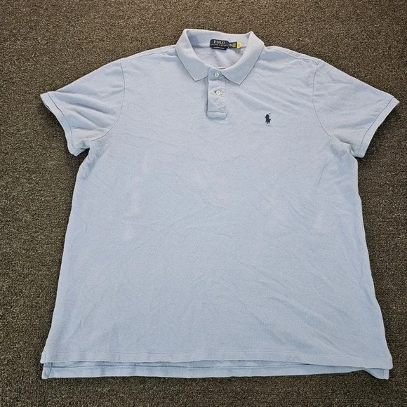 Polo Ralph Lauren Men XXL Custom‎ Slim Fit Polo Shirt Light Blue Short Sleeve