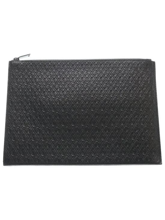 Saint Laurent Paris YSL Monogram Clutch Black Leather Silver
