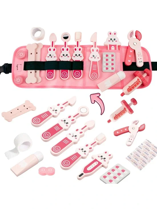 Wooden doctor kit for toddlers 3-5 kids dentist play set