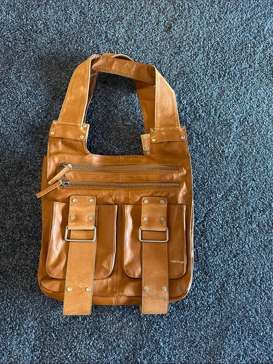 Matt & Nat Tan Leather Messenger Bag with Front Pockets
