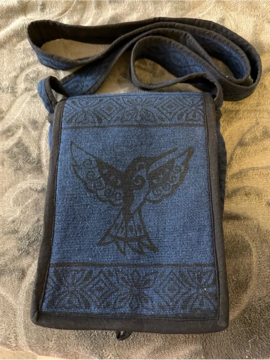 Ganesh Himal Trading Blue Woven Crossbody Sling Bag with Flap Bird Motif  OSP