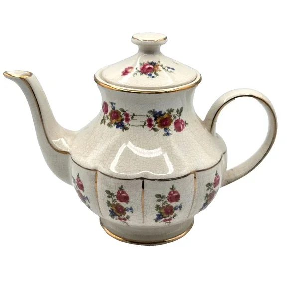 Arthur Wood Donegal TEAPOT with RED Roses and Gold Trim -CRAZING Made in England