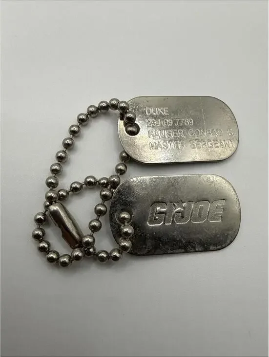 Vintage GI Joe Metal Dog Tag w/Chain Talking Soldier Pilot Marine