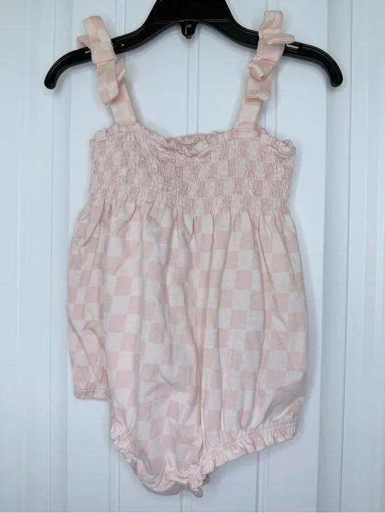 Infant Girl Baby Gap Pink Check Smocked Top Romper Shortall 100% Cotton 18-24m