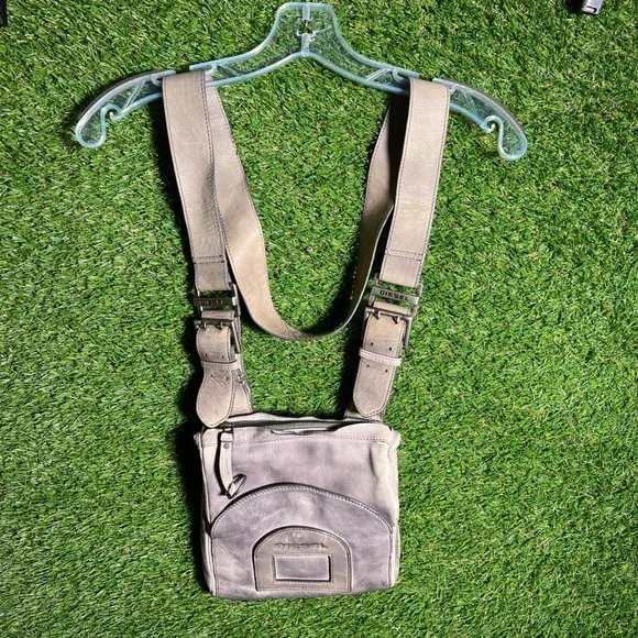 Diesel Leather Crossbody Chest‎ Harness Bag Distressed Grey Lavender Y2K