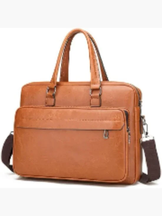 Men's Leather Laptop Bag 15-Inch Water-Resistant Briefcase Messenger Work