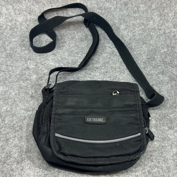 Extreme Unisex Small Crossbody Messenger Bag OS Black Nylon Multi Pocket Utility