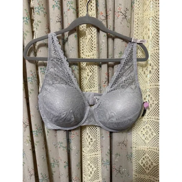 Ambrielle Deep V Plunge Lace Bra 40DD Full Figure Lilac Raindrop NWT