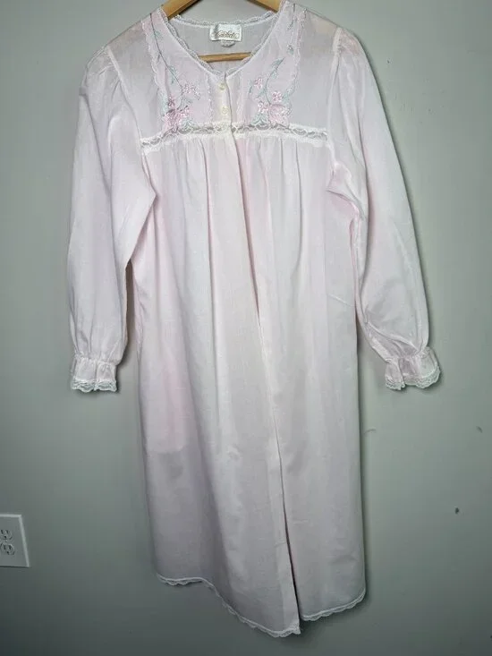 Vintage Cachet Pink Embroidered Lace Nightgown Grannycore Cottagecore Sz S
