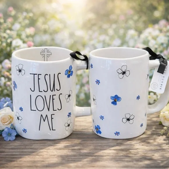 NEW Rae Dunn Jesus Loves Me Floral Mug | Christian Faith Coffee Cup