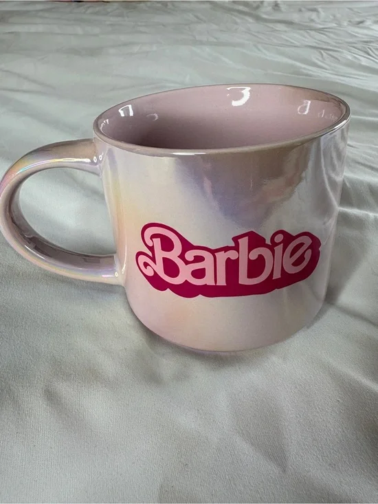 Barbie Iridescent Pink and White Logo Ceramic Mug