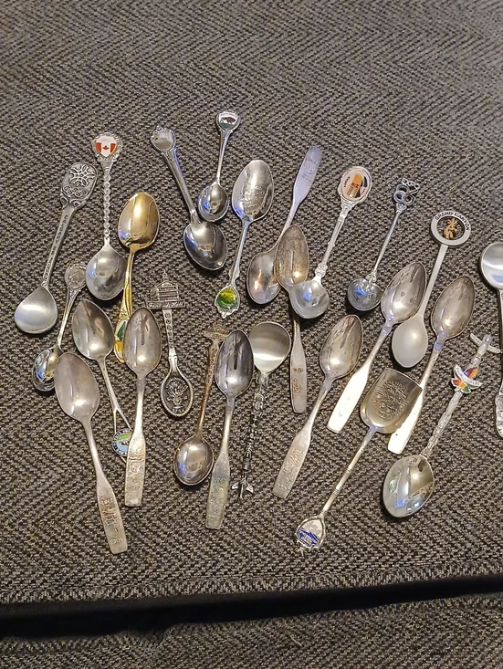 25 Assorted Souvenir Collectible Small Spoons - Mixed Silver & Gold Tones