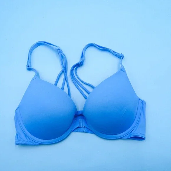 Victorias Secret 32B Wear Everywhere Push‎ Up Bra Blue Underwired Lingerie New