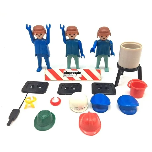 Vintage 1974 Lot of 3 Playmobil PlayPeople Figures Blue and‎ 14 Accessories