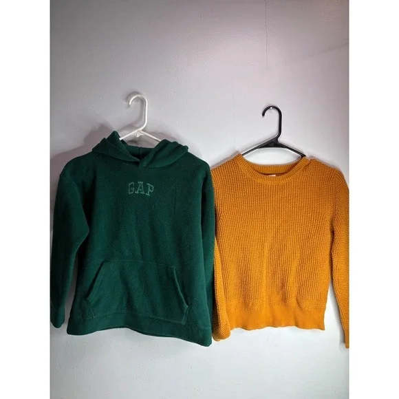 GAP Kids Green Fleece Hoodie & Mustard Knit Sweater Bundle Size M