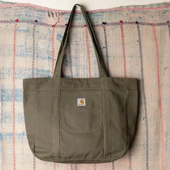 Khaki green upcycled carhartt tote