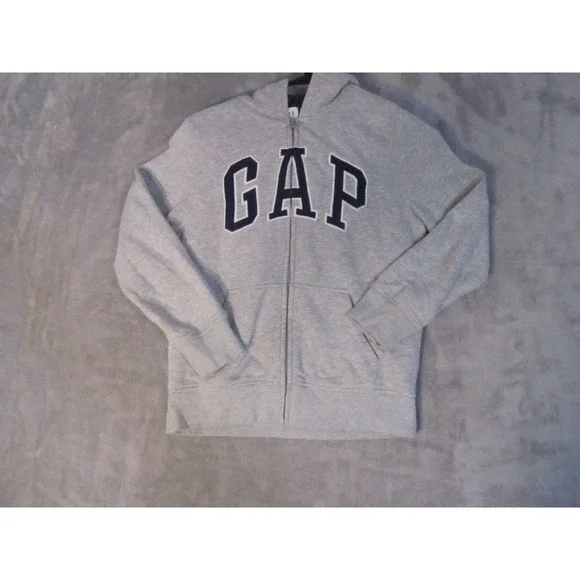 Gap Hoodie Kids Large Gray Sherpa Lined Full Zip Arch Logo Sweatshirt