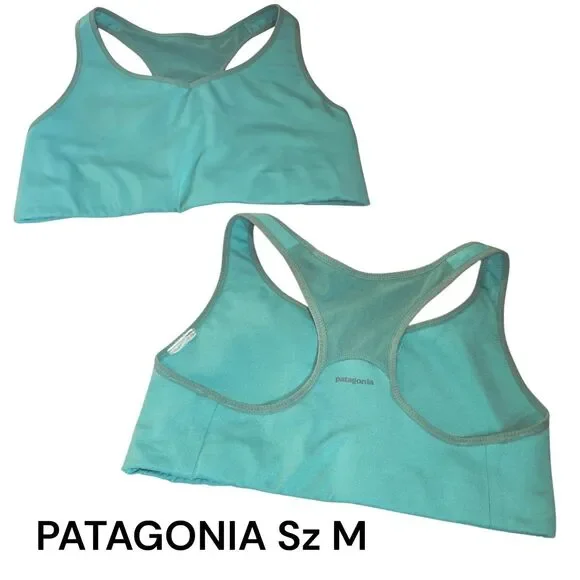 Patagonia SzM Aqua Teal Pullover Running Yoga Athletic Logo Racerback Sports Bra