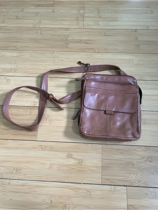 Fossil Crossbody Travel Purse Brown Tan Soft Leather Bag