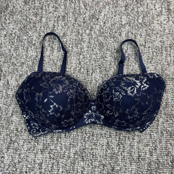 Victoria's Secret Size 36DD Dream Angels Padded No Wire Floral Lace Bra Blue