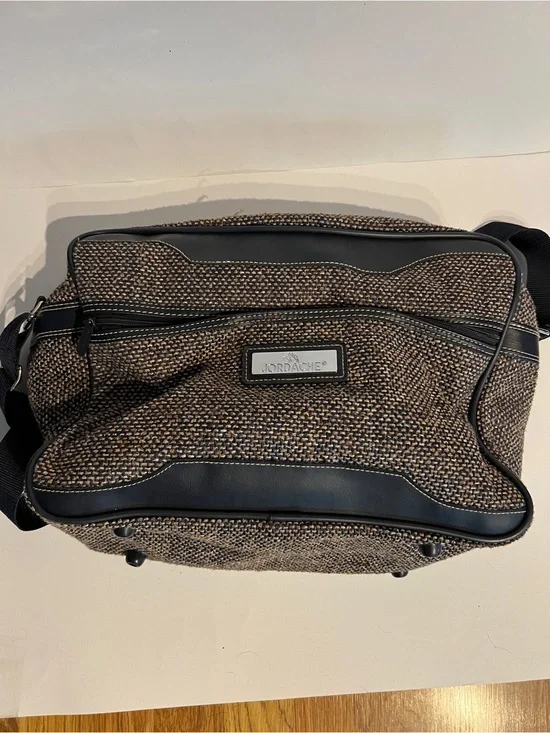 Jordache Brown Tweed Messenger Bag with Black Trim