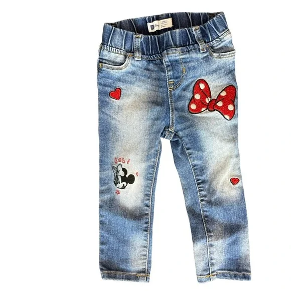 BABY GAP DISNEY‎ MINNIE MOUSE DENIM JEANS ELASTIC WAISTBAND TODDLER 2 YEARS