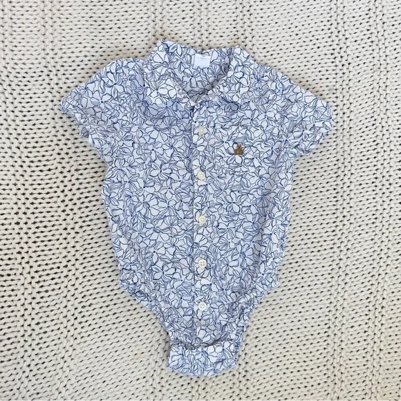 Gap Blue Floral Baby Bodysuit Size 18-24 Months
