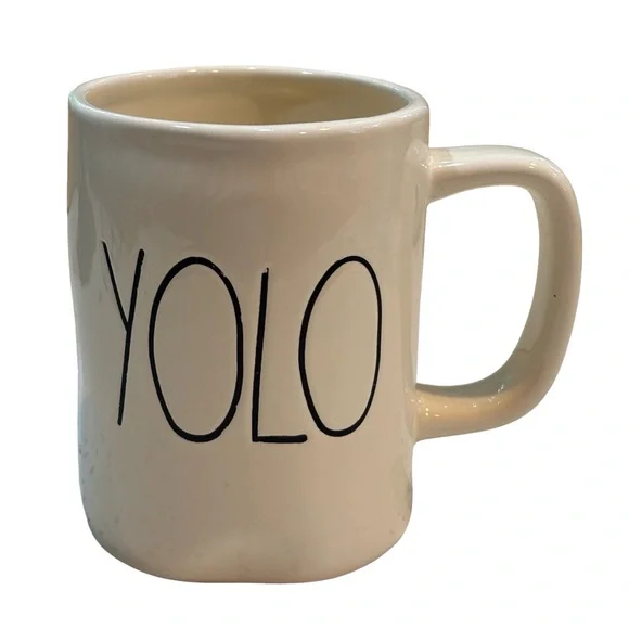 Off White‎ Cream with Black YOLO Coffee or Tea Mug by Magenta